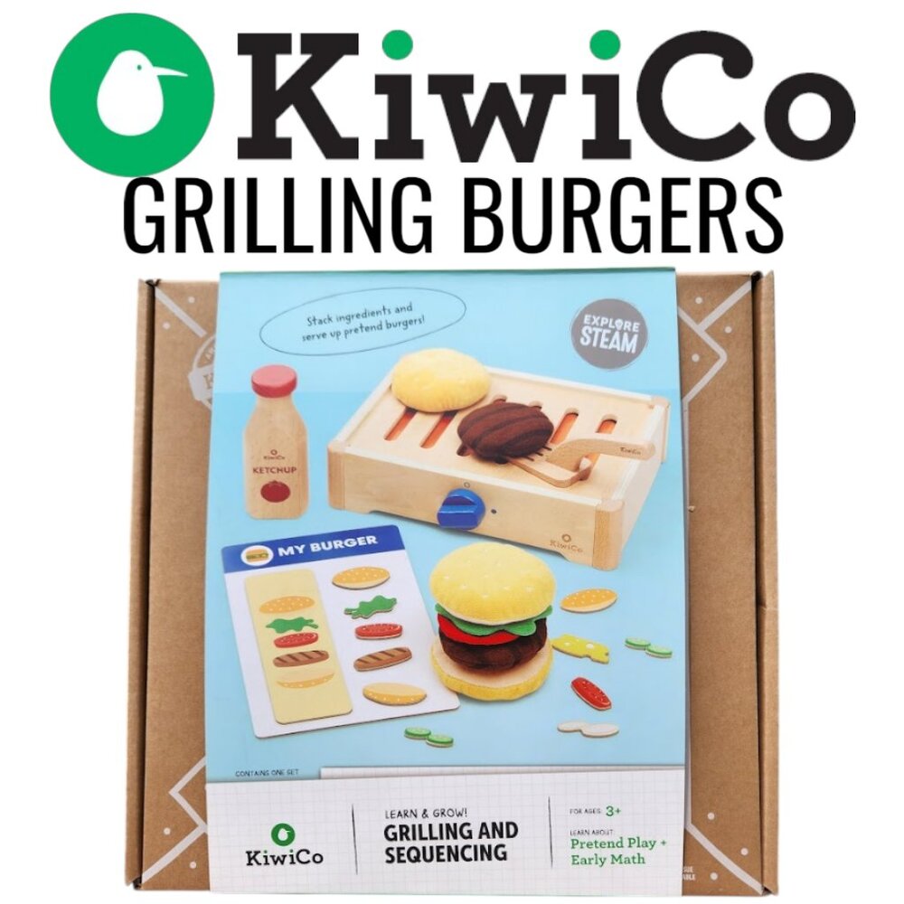 NEW KiwiCo Kiwi Co. Crate Build-a-Burger Grill Grilling Burger Kit Sequencing Pr